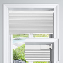 LazBlinds Cordless Cellular Shades, No Tools No Drill Blackout Honeycomb Shades Pleated Blinds for Windows, 40" W x 64" H, Silver White