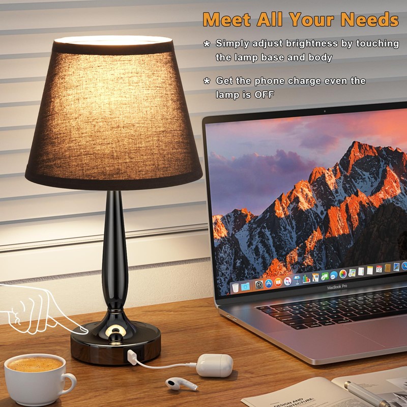 Kakanuo Touch Bedside Lamp for Bedroom with USB C Port,