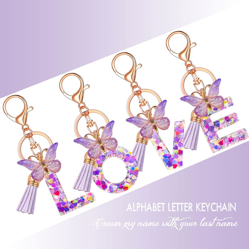 JINGUAZI Initial letter Keychains for Women Tassel Butterfly Pink Cute