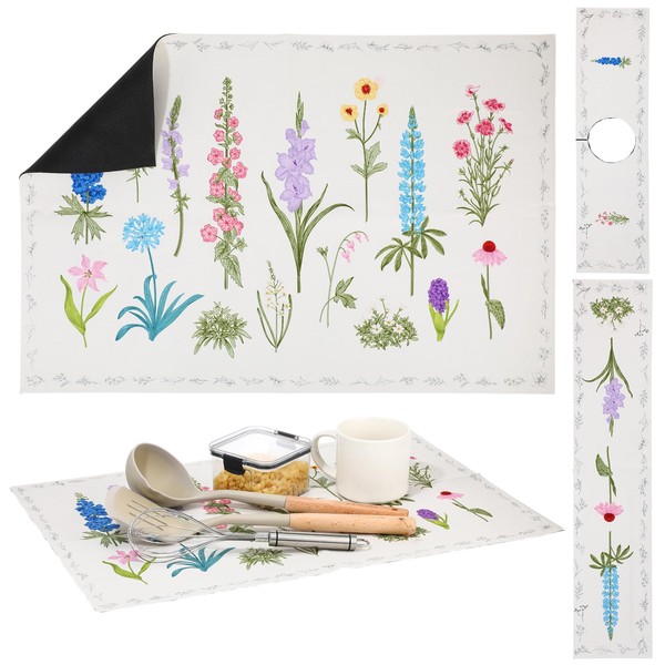 LemonRoad 3 Pack Flower Dish Drying Mats Faucet Mats Sets