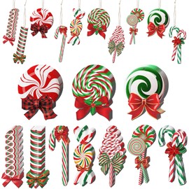 60 Pcs Christmas Candy Ornaments Candy Cane for Christmas Tree Ornaments Lollipop Hanging Ornaments Wood Candy Decorations Red and White Christmas Ornaments Xmas Peppermint Cutouts (Vivid Style)