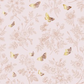 VEELIKE Soft Pink Floral Wallpaper Peel and Stick Butterflies and Flowers Wallpaper for Girls Bedroom Nursery 17.7''x118'' Self Adhesive Wildflowers Wall Paper Pink Contact Paper for Cabinets Drawers