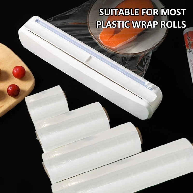 Enjoycoo Plastic Wrap Dispenser With Cutter, Reusable Cling Film Dispenser,
