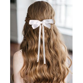 Furling Pompoms Hair Bow Clips with Long Tail Bowknot Hair Clip Ribbon Accessories Pony-tail Holders Accessories (Black/White)