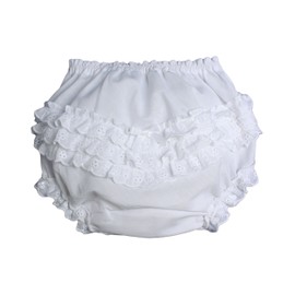 Little Things Mean A Lot Baby Girls White Elastic Bloomer Diaper Cover with Embroidered Eyelet Edging - NB