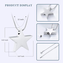 zeqingjw Star Shape Urn Necklace for Ashes Stainless Steel Urn Pendant Cremation Jewelry for Ashes Memory Keepsake Gifts Jewelry for Women Men