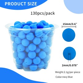 JOPY 130PCS Silicone Beads for Keychain Making Kit 15mm Silicone Beads Bulk Round Rubber Beads Loose Beads for Pens DIY Necklace Bracelet Making (NavyBlue)