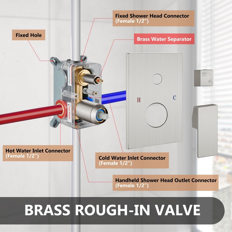 GBBNE Shower Faucet Set Rainfall Shower System with Square Showerhead