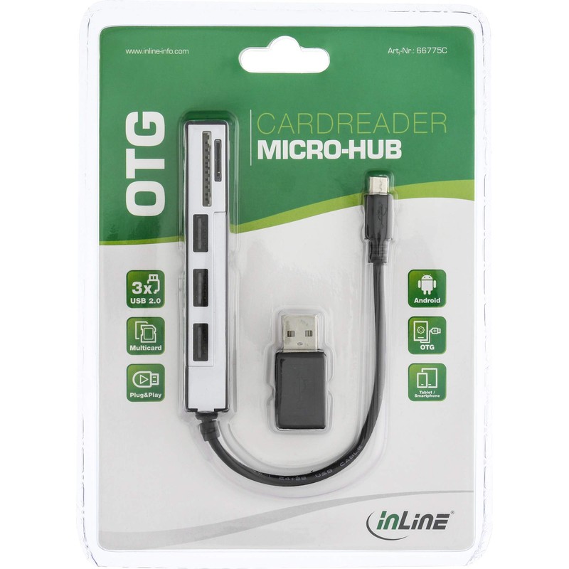 InLine® 66775 °C USB OTG Card Reader 3 Port USB