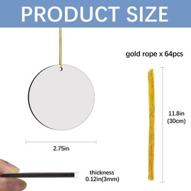 64 Pcs Round Sublimation Ornament Blanks, MDF Double Sided Sublimation Christmas Ornaments Blanks for Christmas Tree Decor DIY Crafts