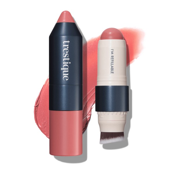 treStiQue Blush Stick, Vegan Blush Stick With Built-In Blush Brush,