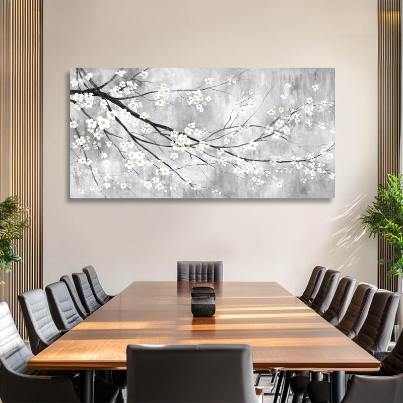 MLART99 White Canvas Wall Art Plant Pictures Decoration 29"x58" Canvas