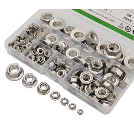 Raogoodcx 170Pcs M3 M4 M5 M6 M8 M10 M12 304 Stainless Steel Hex Flange Nuts Assortment Kit