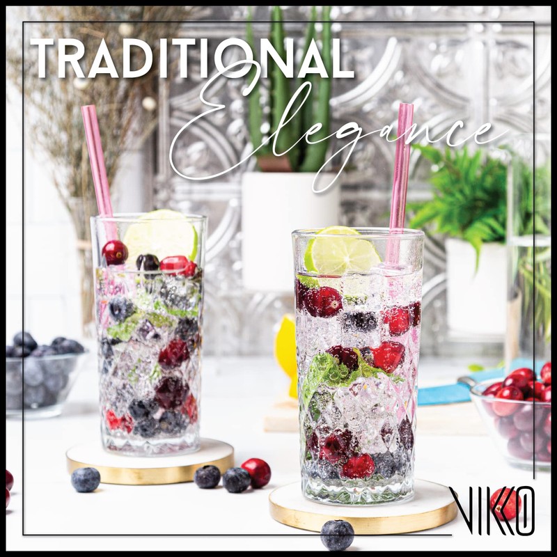 Vikko Drinking Glass, Set of 12 Crystal Style Tall Beverage