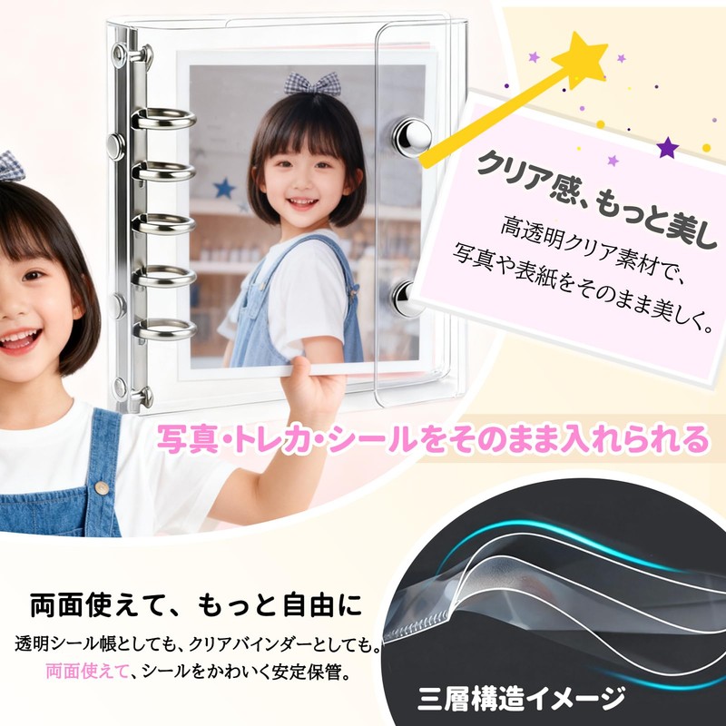 MACITEET Sticker Book Binder, Transparent with Star Pattern, A6 Large