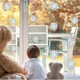 Sun Window Clings Sun Window Decals Static Cling Anti-Collision Window Decals for Birds Strikes Sun Window Stickers Prismatic Vinyl Stickers Rainbow Stickers for Glass Windows