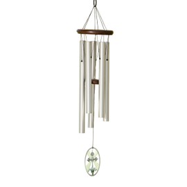 Woodstock Chimes Memorial Wind Chime 25" Lily and Cross Outdoor Gift Wind Chimes for Backyard, Porch, Garden Patio Decor or Sympathy Gift for Loss of Loved One MCLC
