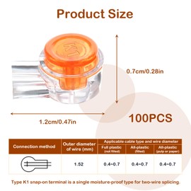 Joynine 100 UY Splice Connectors, Telephone Cable Connectors, Splice Connectors for Telecommunications, 2 Port Cluster Connector, AWG21-26, Quick and Secure Installation (Orange)