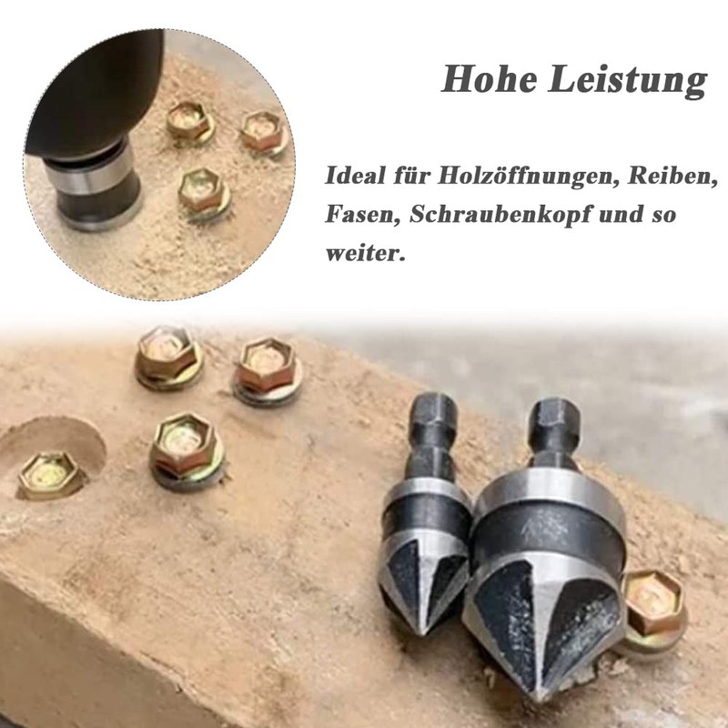 Mesee Set of 3 90° Countersink Drill, 5 Flute Countersink