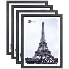 VCK 18x24 Poster Frame Set of 4 - Black, Textured Exclusive Solid Wood Picture Frames with Polished Plexiglass, Wall Hanging