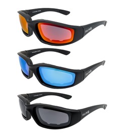 SOL PRO 3 Pairs Motorcycle Riding Glasses, Polarized UV Protection, Foam Padded, Hiking, Fishing, Outdoor Activities (Smoke, Red, Blue)