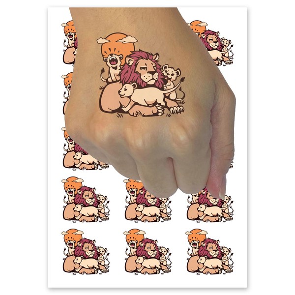 Father Lion with Pride Cubs Temporary Tattoo Water Resistant Fake