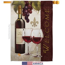 Breeze Decor Wine Welcome Wines Garden House Flags Set Beverages Drink Fruits Cheese Sangria White Red Rose Dessert Sparkling Small Decorative Gift Yard Banner Made in USA 28 X 40