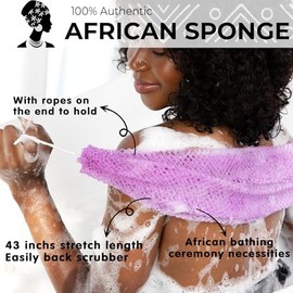 MINISENTIALS Auténtica esponja de red africana con nudos - Esponja exfoliante de baño Afro Scrubber Lufah para ducha - Paquete de 4 esponjas de baño a