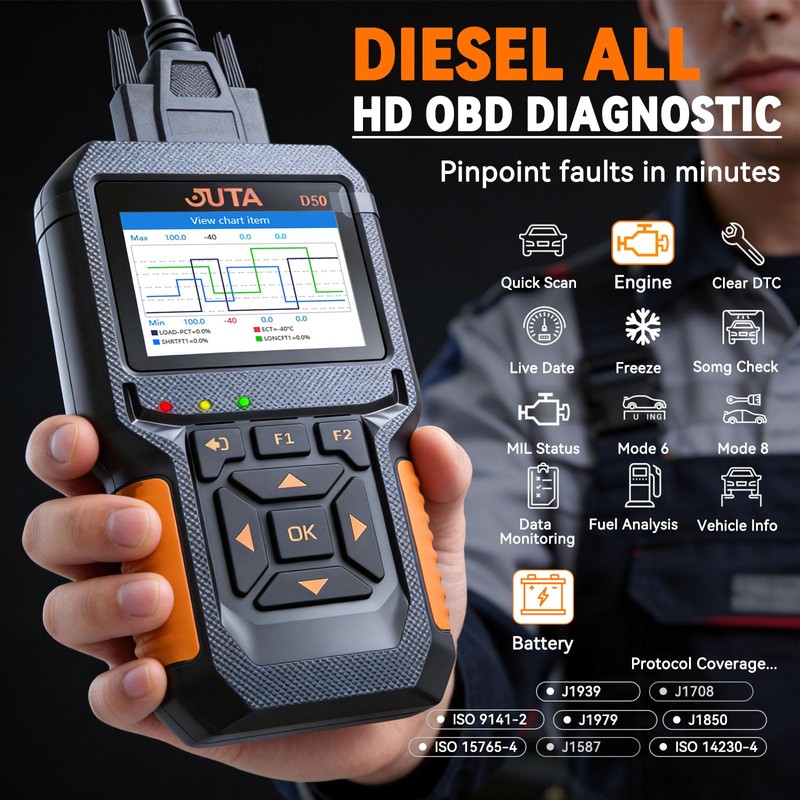 JUTA Heavy Duty Truck Scanner Diesel OBD2 Diagnostic Scan Tool,