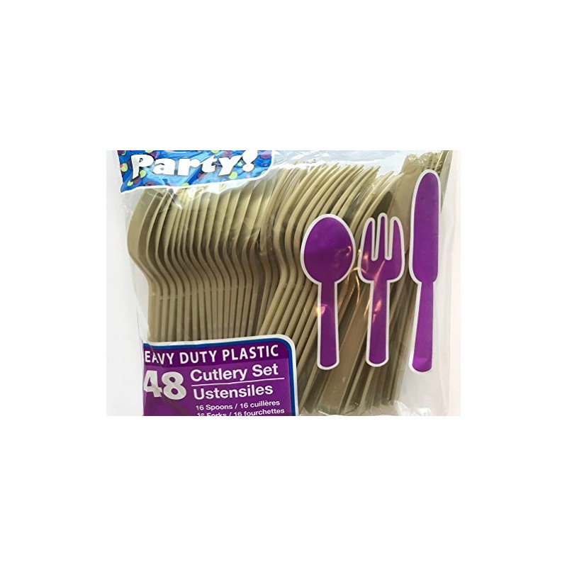 Gold Plastic Cutlery Set 48 Pc Knifes Forks and Spoons