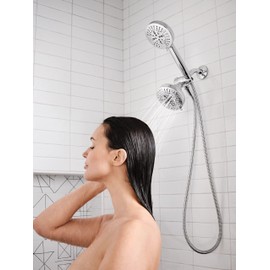 Moen Hydro Energetix High Pressure Dual Shower Head with Handheld Spray Combo, 8 Shower Head Spray Settings, Chrome Finish, 200C0