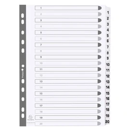 Exacompta - Ref MWD1-20Z - Mylar Printed Indices - For Use WithA4 Documents, Pre-Punched, 160gsm White Card with Reinforced Plastic Tabs, FSC-Certified - 20-Part Dividers (1-20)