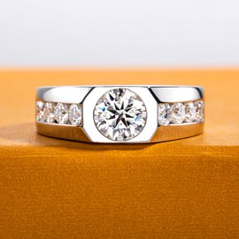 AimiIee Moissanite Wedding Ring for Men 1.64cttw D Color VVS1 Clarity 925 Sterling Silver Moissanite Diamond Promise Anniversary Engagement Rings with Certificate 9