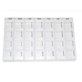 Weekly AM/PM Pill Box, Portable Travel Pill Organizer (7-Day 2/4-Times-A-Day) with Moisture-Proof Design and Large Compartments to Hold Vitamins, Supplements and Medication (4 Part)