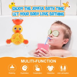 Aischens Duckling Baby Bath Toy with Ladle, BPA-Free Bath Toy for 1-3 Year Olds Boys & Girls, Colours Learning Toy for Toddlers (Preschool Gift)
