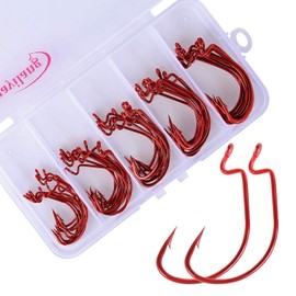Sougayilang Fishing Hooks High Carbon Steel Worm Soft Bait Jig Fish Hooks with Plastic Box