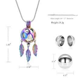 Minicremation Pet Cremation Jewelry for Ashes Paw Print Urn Necklace for Dogs Ashes Dream Catcher Hollow Ball Keepsake Pendant Necklace, Metal, not