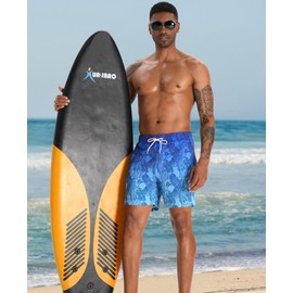 zeetoo Mens Swim Trunks 5.5 Inch with Compression Liner 2 in 1,Quick-Dry 4 Way Stretch Board Shorts with Breathable Mesh Pockets for Beach & Swimming Palm-Gradient-Blue M