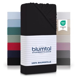Blumtal Basics Jersey Fitted Sheet 90 x 200 cm – Oeko-Tex Certified, 100% Cotton, up to 25 cm Mattress Height, Black