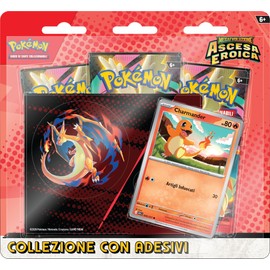 Pokémon: collezione con adesivi (Charmander) dell’espansione Scarlatto e Violetto - Ascesa Eroica del GCC Pokémon (una carta promozionale olografica e tre buste di espansione), Edizione in Italiano