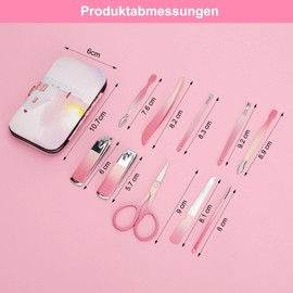 VOSSOT 10 Piece Manicure Set, Nail Clippers, Scissors, Tweezers, Nail Set, Nail Care Set, Tools, Pedicure Set, Women, Men, Toe, Finger Manicure Kit Made of Stainless Steel with Travel Case for Home Travel (Pink)