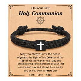 UNGENT THEM First Communion Gifts for Boys Catholic First 1st Holy Communion Decorations Cross Bracelet for Boys up to 12 year old