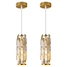 LMQNINE Pendant Lights Modern Gold Pendant Light Mini Crystal Chandelier Pendant Lighting for Kitchen Island Dinning Room Bedroom Kitchen Sink Lighting (Gold 2-Pack)
