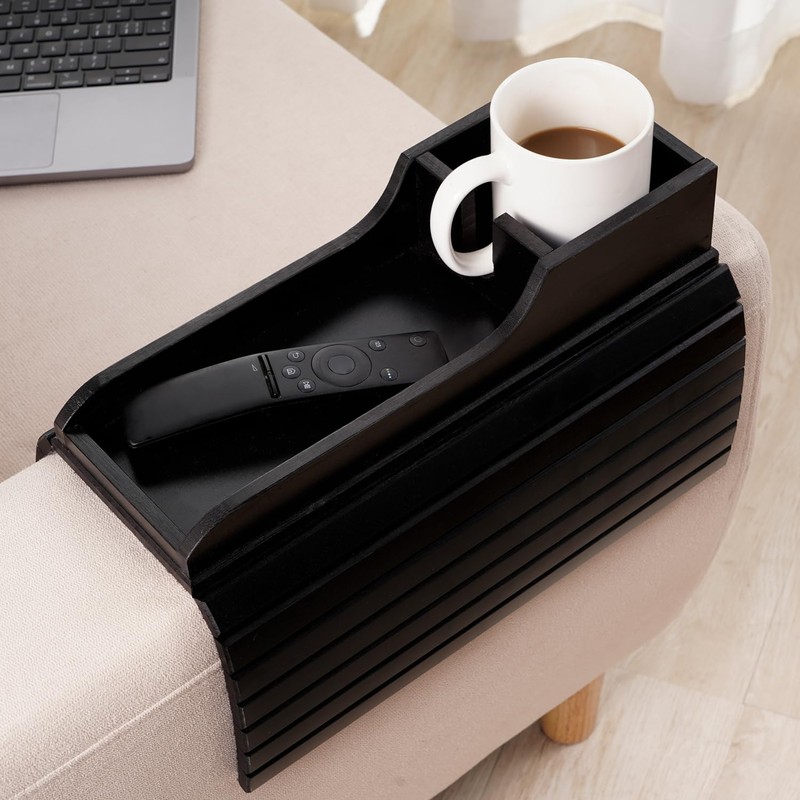 GEHE Bamboo Couch Cup Holder, Anti-Spill Sofa Arm Tray, Natural
