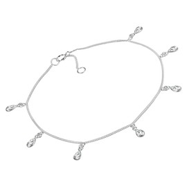 AeraVida White Teardrop CZ Dangle Sterling Silver Anklet with Adjustable Chain | Delicate Sparkling Cubic Zirconia Charms | Lightweight Shiny 925 Silver Daily Foot Jewelry for Women