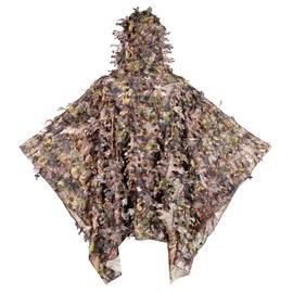 AUSCAMOTEK 3D Leafy Poncho Ghillie Suit Camouflage Cloak Cape for Turkey Hunting Green