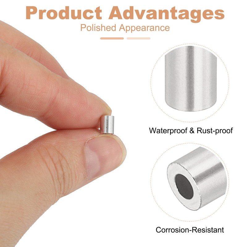sourcing map 1/16"(1.5mm) Aluminum Crimping Loop Sleeve, Wire Rope Stop