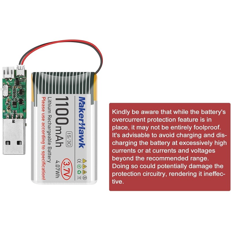 MakerHawk 3.7V 1100mAh LiPo Battery 102540 Rechargeable 1S Lithium Polymer