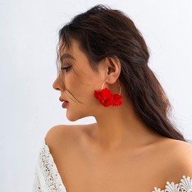 Boho Earrings for Women Large Flower Earrings Hoop Earrings Petal Dangle Earrings Fashion Boho Flower Earrings for Summer Beach (Red)