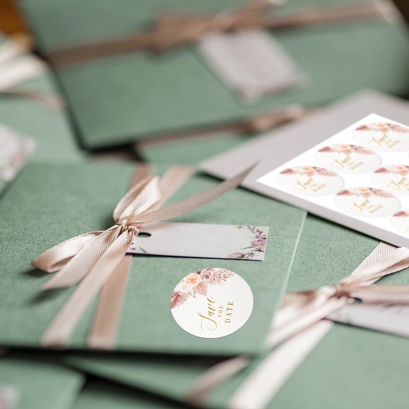 Mobiusea Creation Boho Flowers Watercolor Save The Date Stickers Wedding